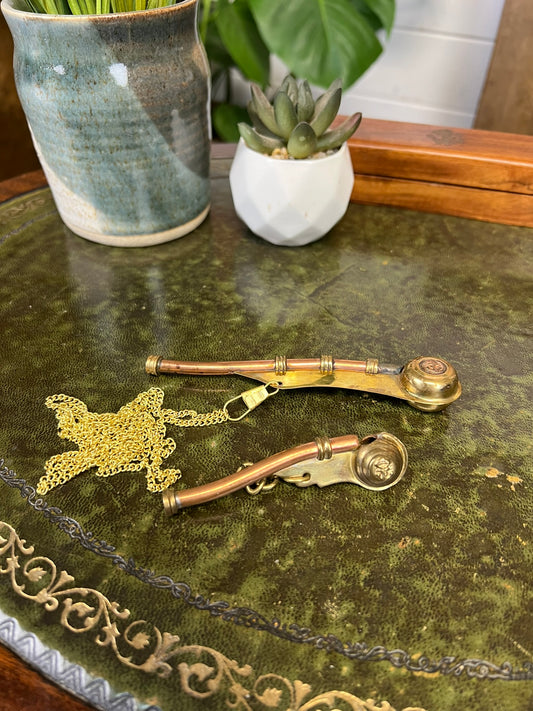 2x Vintage Brass & Copper Boatswain's Bosun’s Whistle Pipe Royal Navy Nautical