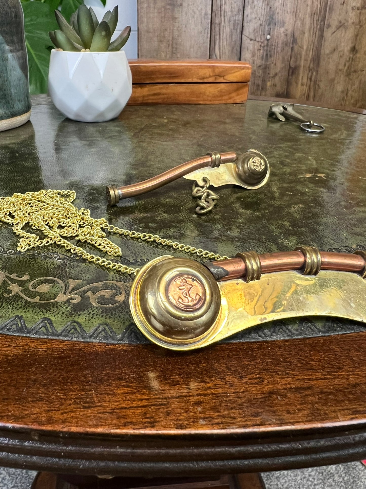 2x Vintage Brass & Copper Boatswain's Bosun’s Whistle Pipe Royal Navy Nautical