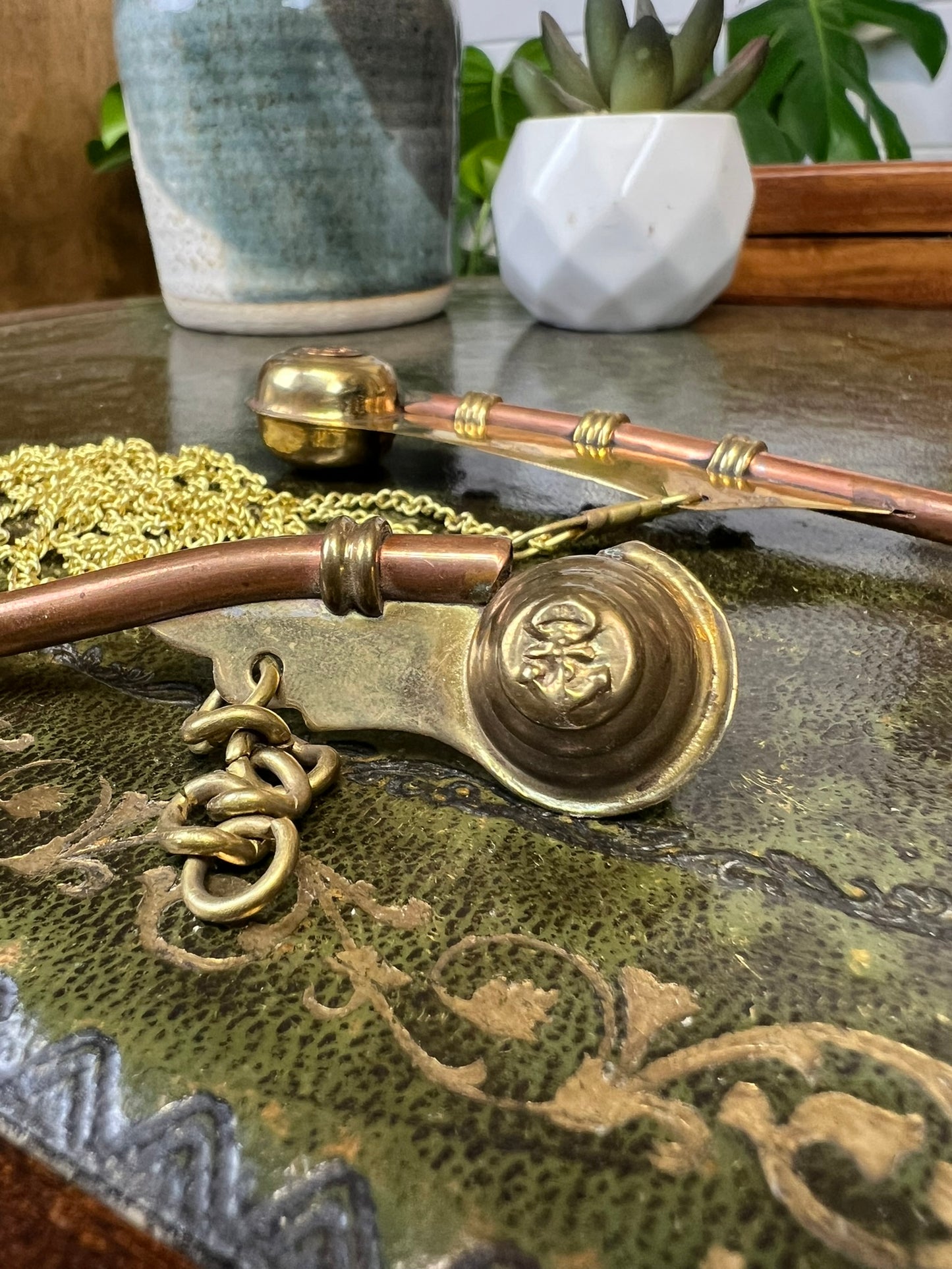 2x Vintage Brass & Copper Boatswain's Bosun’s Whistle Pipe Royal Navy Nautical