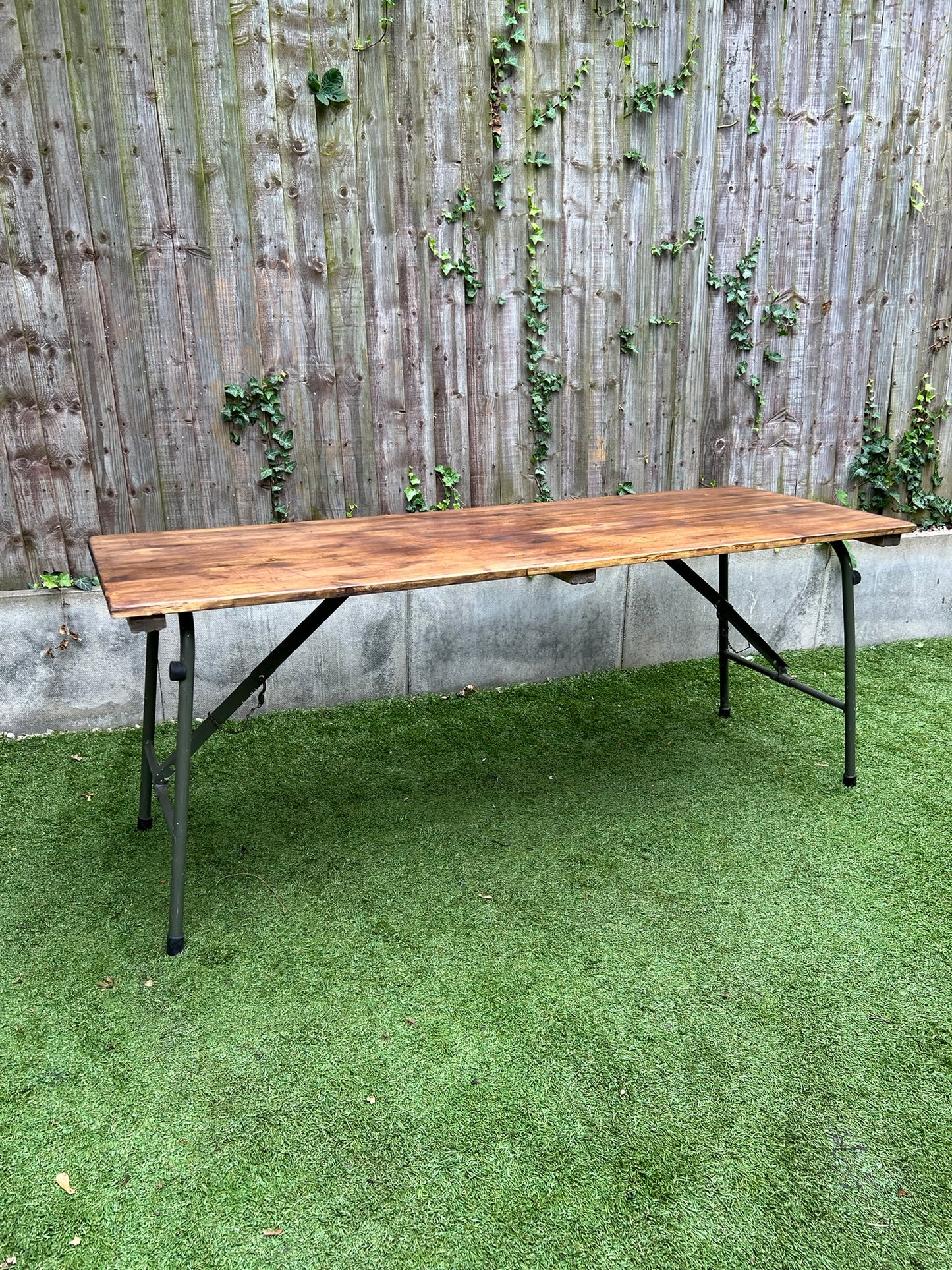 Rustic Vintage Wooden Folding Trestle Table Industrial Farmhouse Dining Garden Reclaimed Army