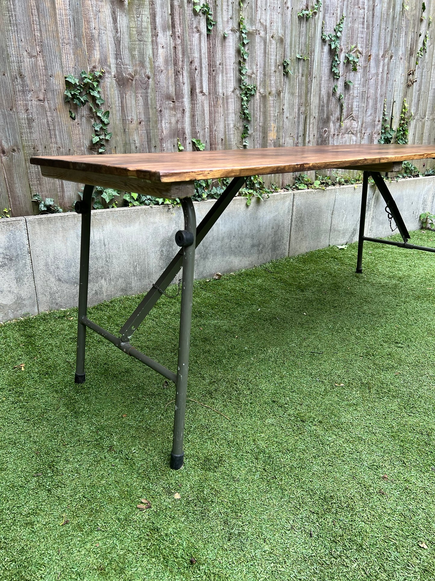 Rustic Vintage Wooden Folding Trestle Table Industrial Farmhouse Dining Garden Reclaimed Army