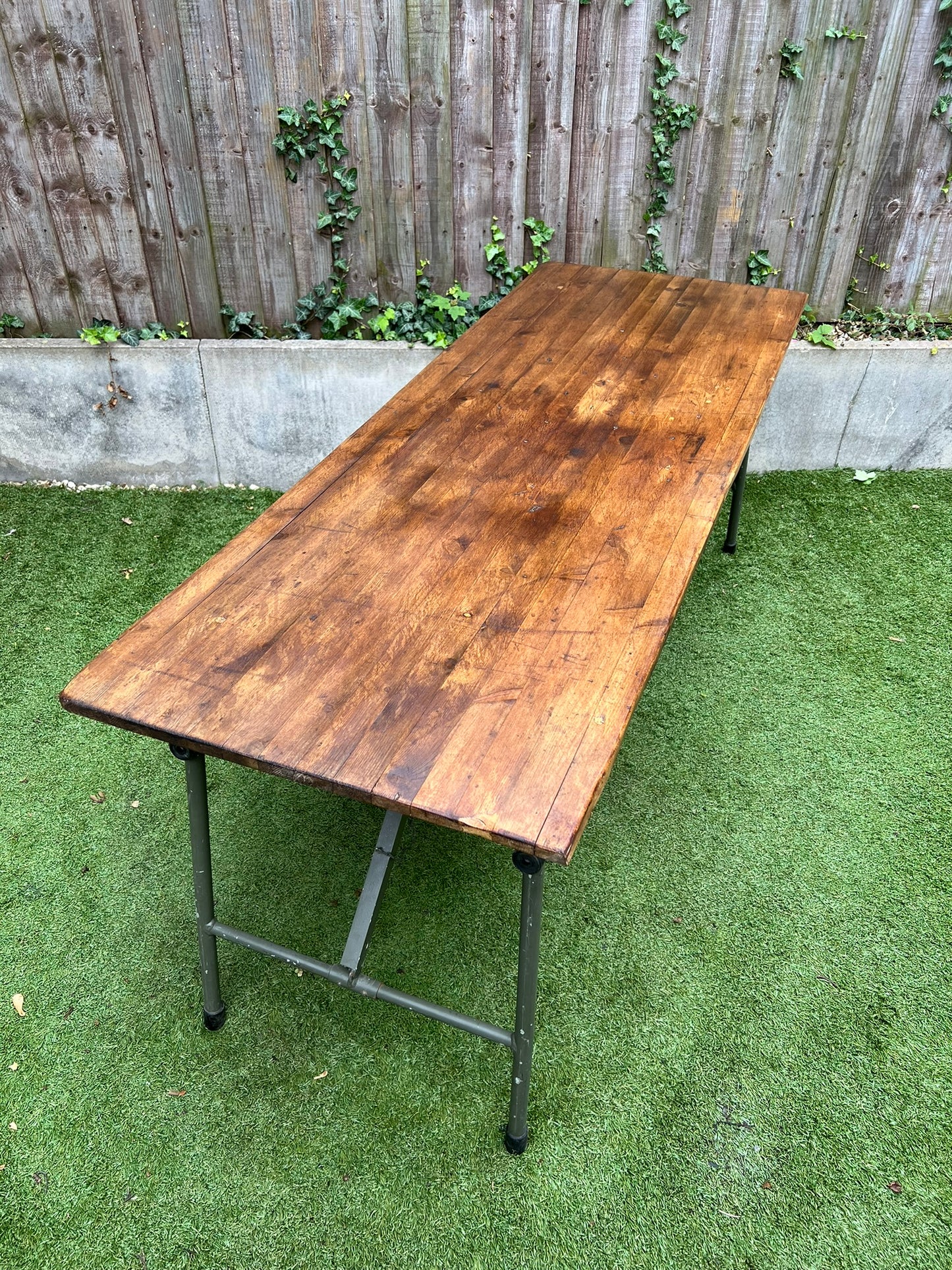 Rustic Vintage Wooden Folding Trestle Table Industrial Farmhouse Dining Garden Reclaimed Army