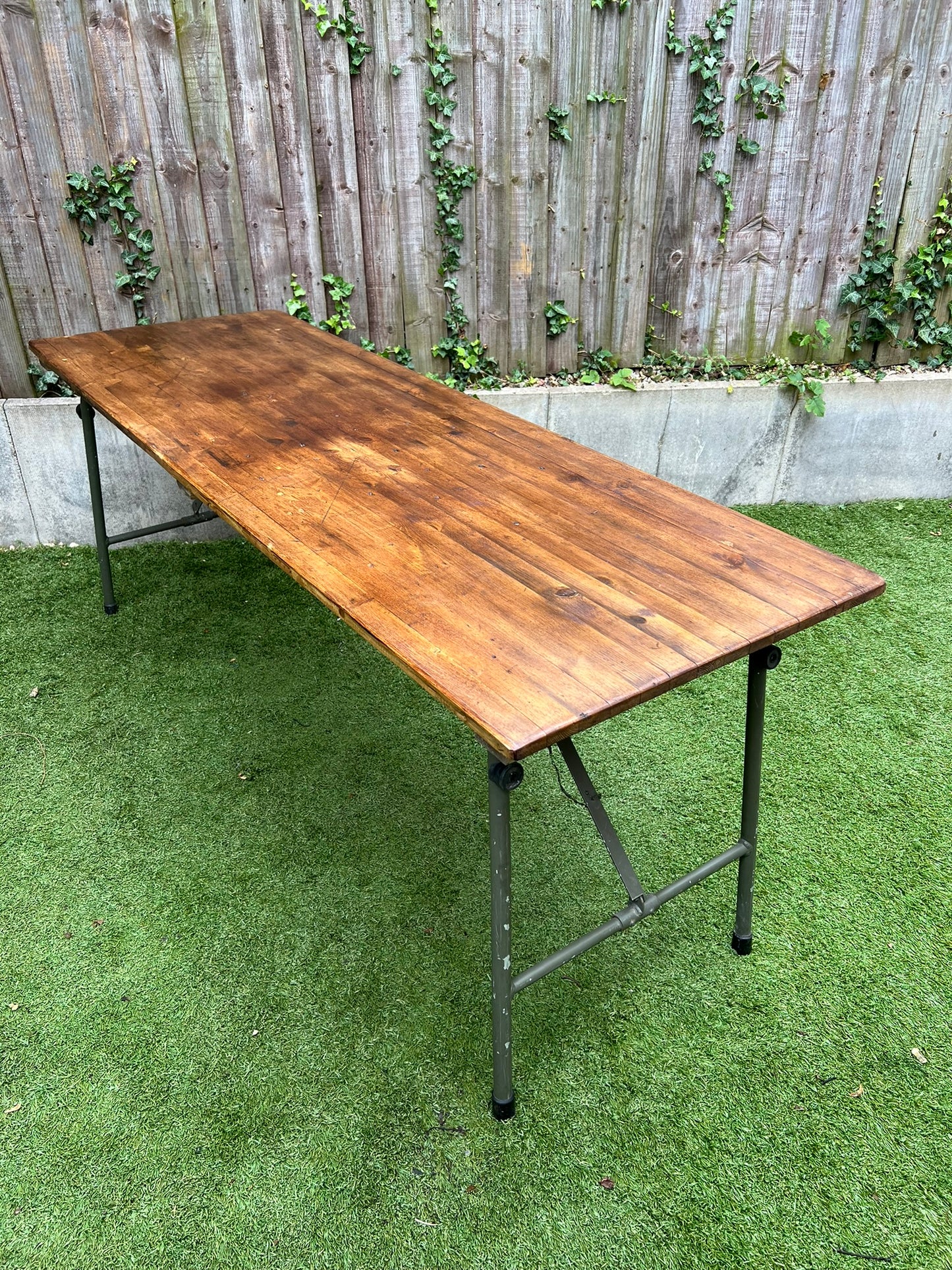 Rustic Vintage Wooden Folding Trestle Table Industrial Farmhouse Dining Garden Reclaimed Army