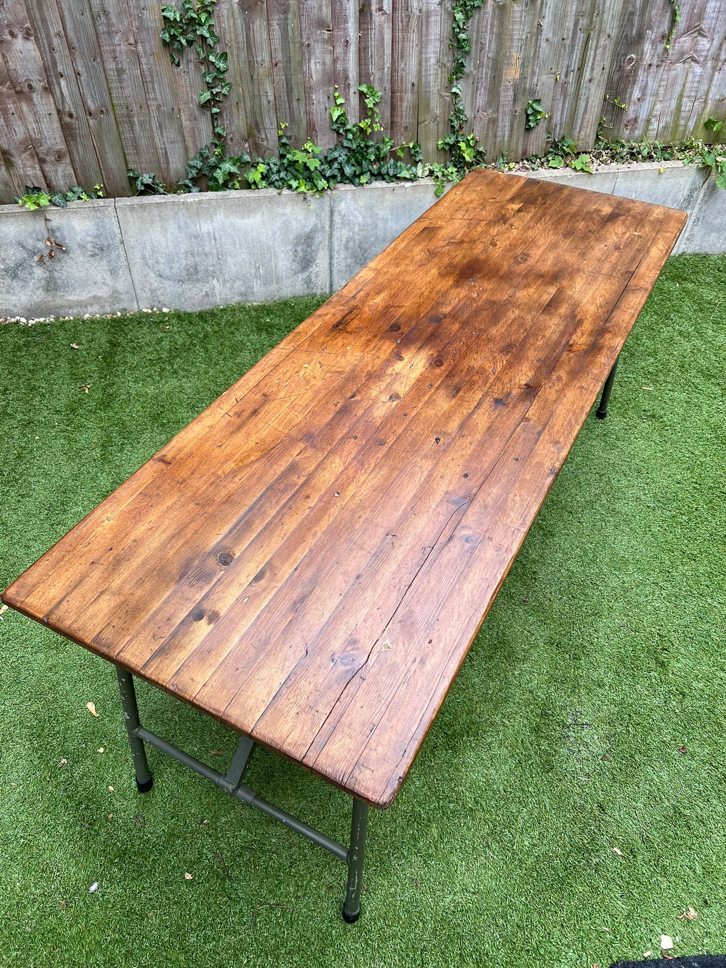 Rustic Vintage Wooden Folding Trestle Table Industrial Farmhouse Dining Garden Reclaimed Army