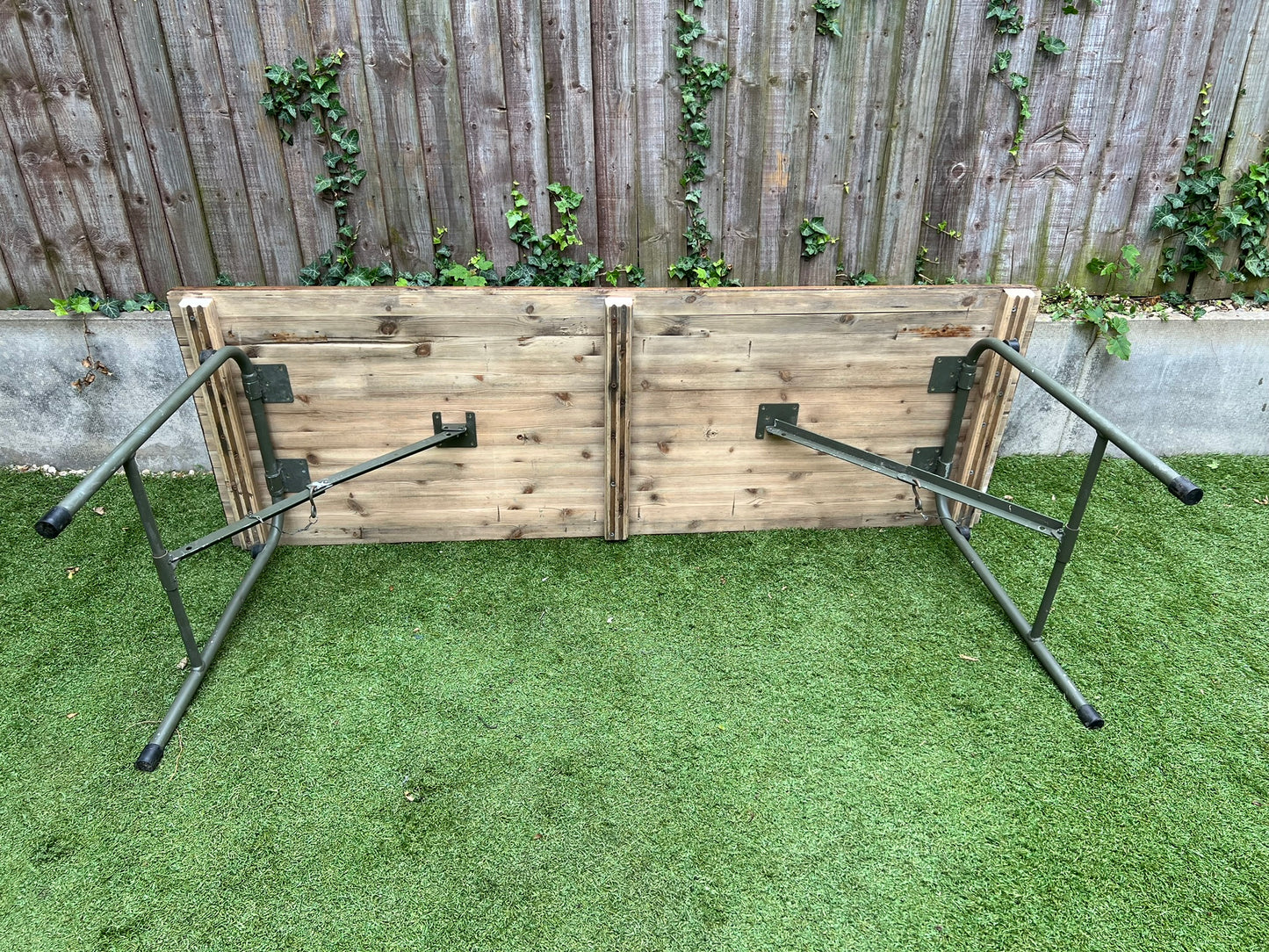 Rustic Vintage Wooden Folding Trestle Table Industrial Farmhouse Dining Garden Reclaimed Army