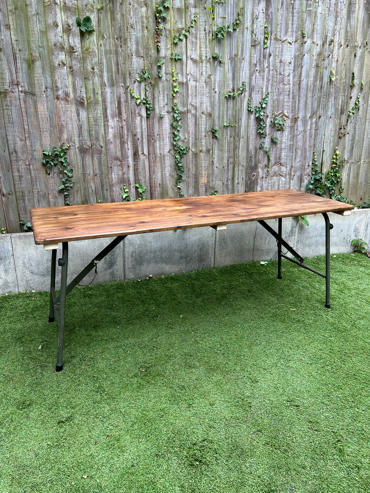 Rustic Vintage Wooden Folding Trestle Table Industrial Farmhouse Dining Garden Reclaimed Army