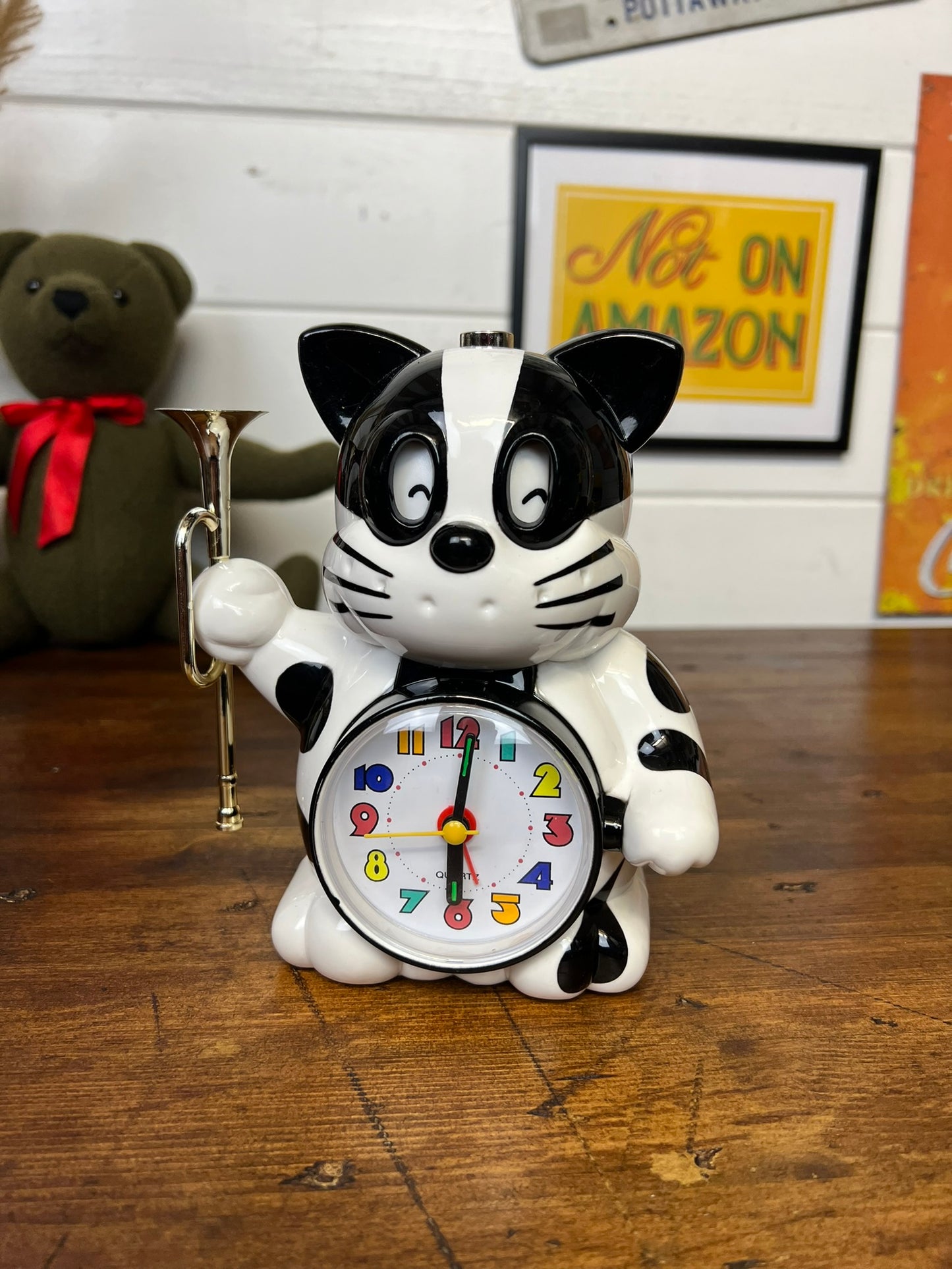 Vintage 80's Rhythm Speak Up Cat Quartz Alarm Clock Japan 'Norakuro' Retro Novelty