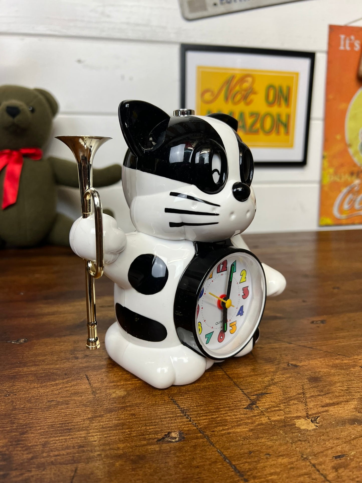 Vintage 80's Rhythm Speak Up Cat Quartz Alarm Clock Japan 'Norakuro' Retro Novelty