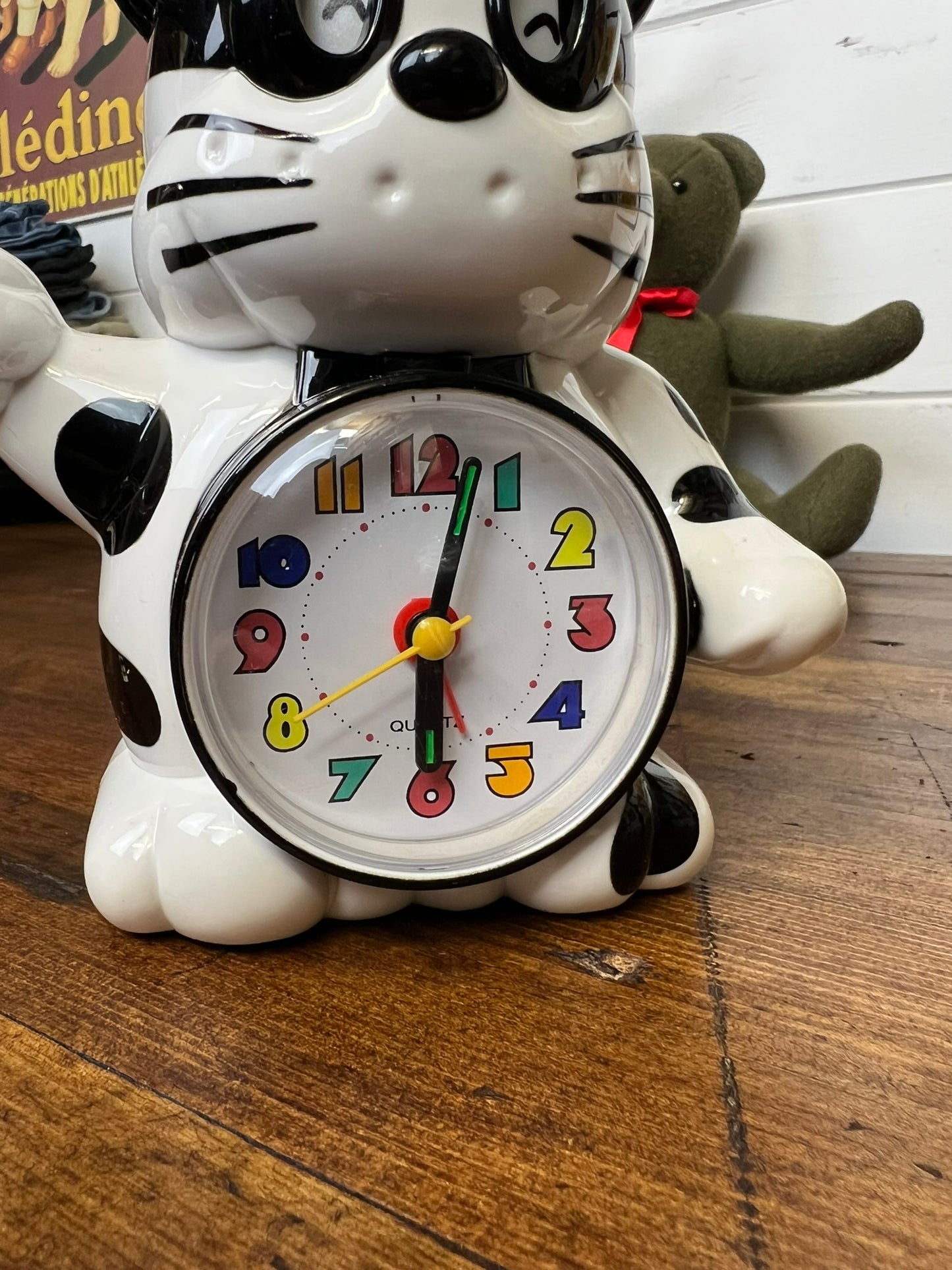 Vintage 80's Rhythm Speak Up Cat Quartz Alarm Clock Japan 'Norakuro' Retro Novelty