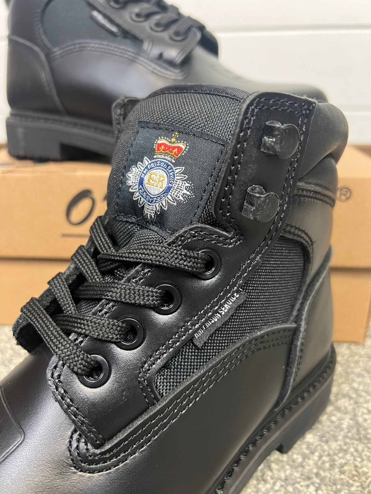 HM Prison Service Black Uniform Boots UK Size 2.5 With HMP Badge - New In Box