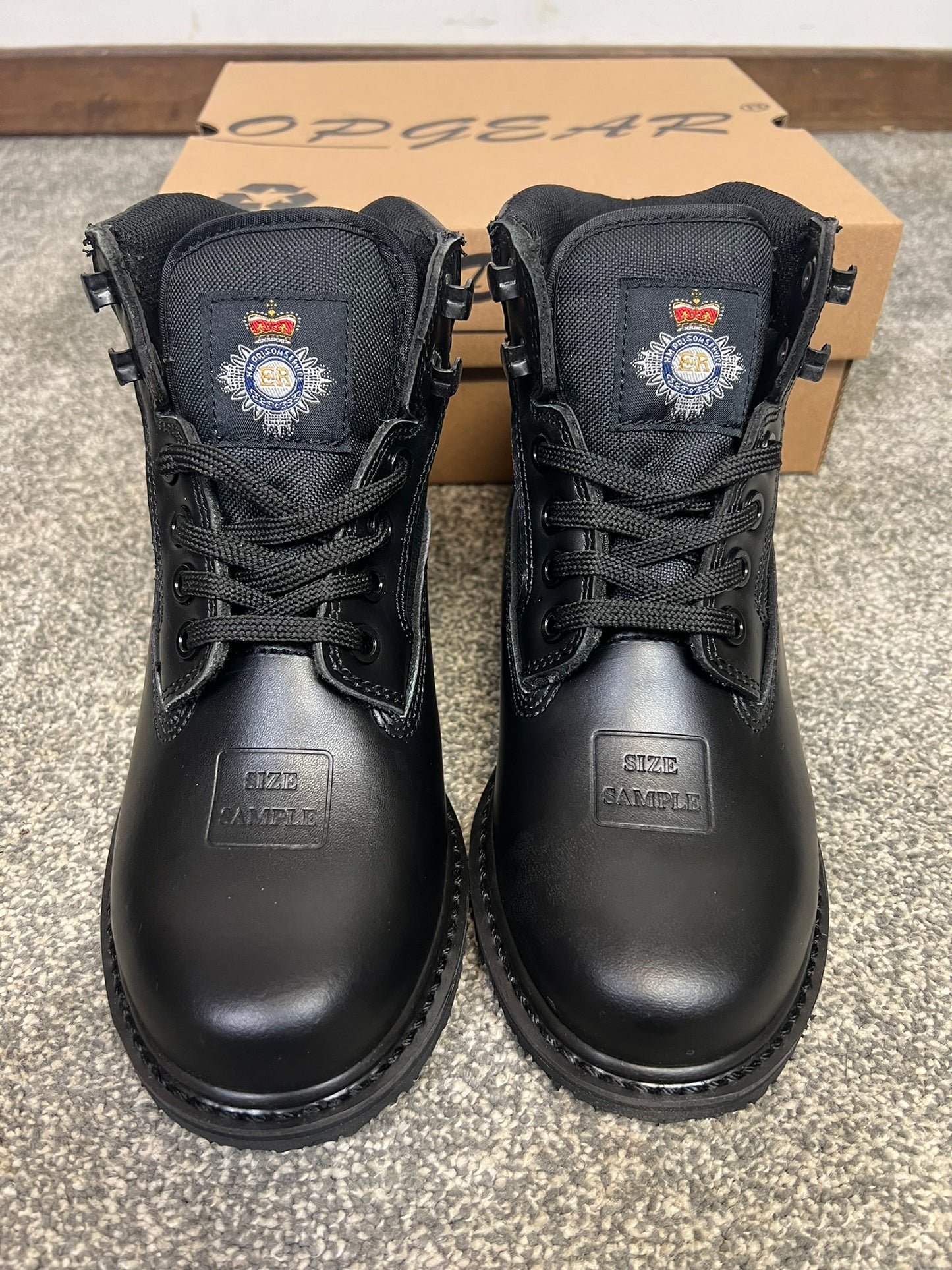 HM Prison Service Black Uniform Boots UK Size 2.5 With HMP Badge - New In Box