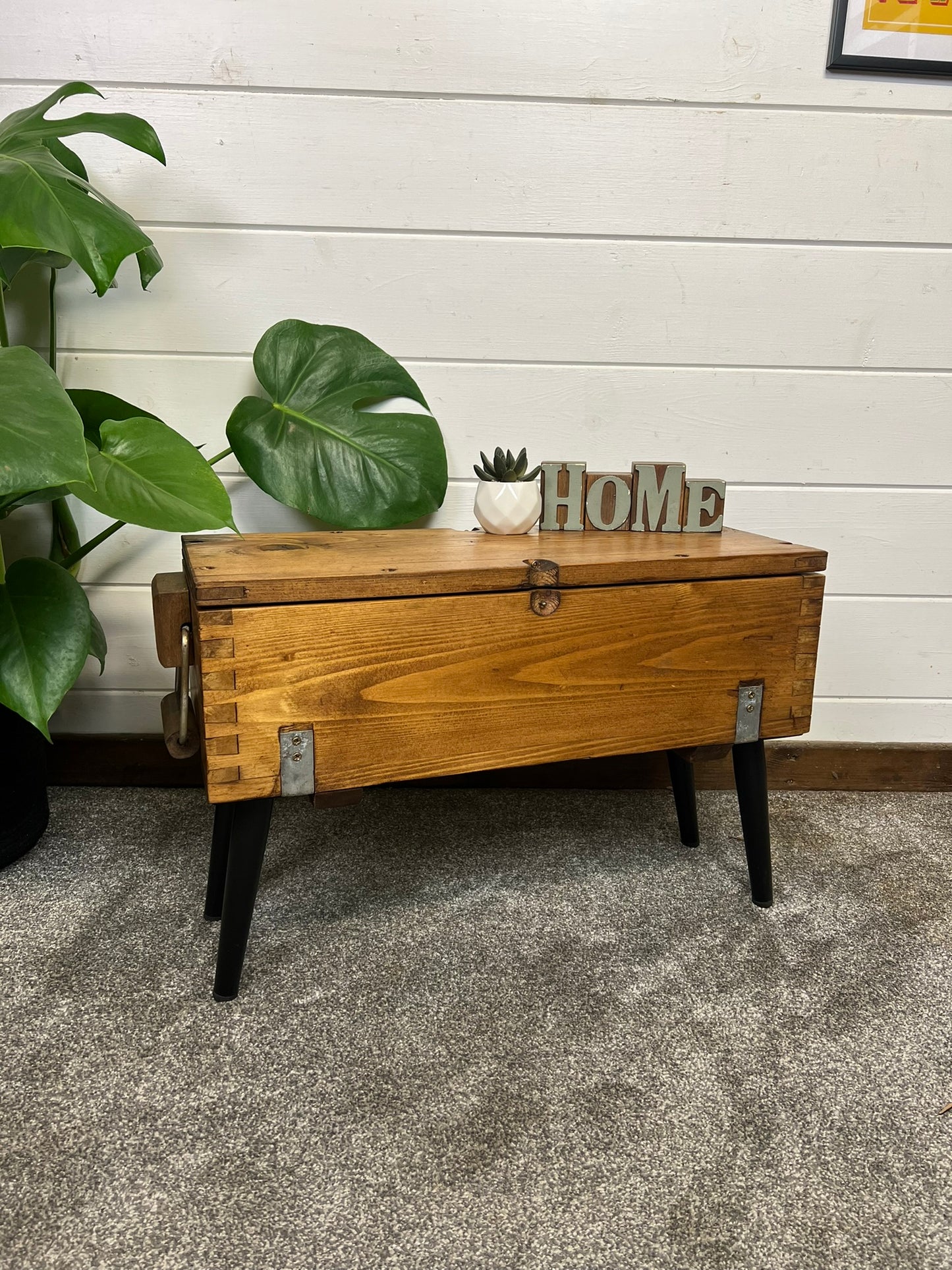 Vintage Rustic Wooden Box Side Table Storage Reclaimed Chest Farmhouse Coffee Table