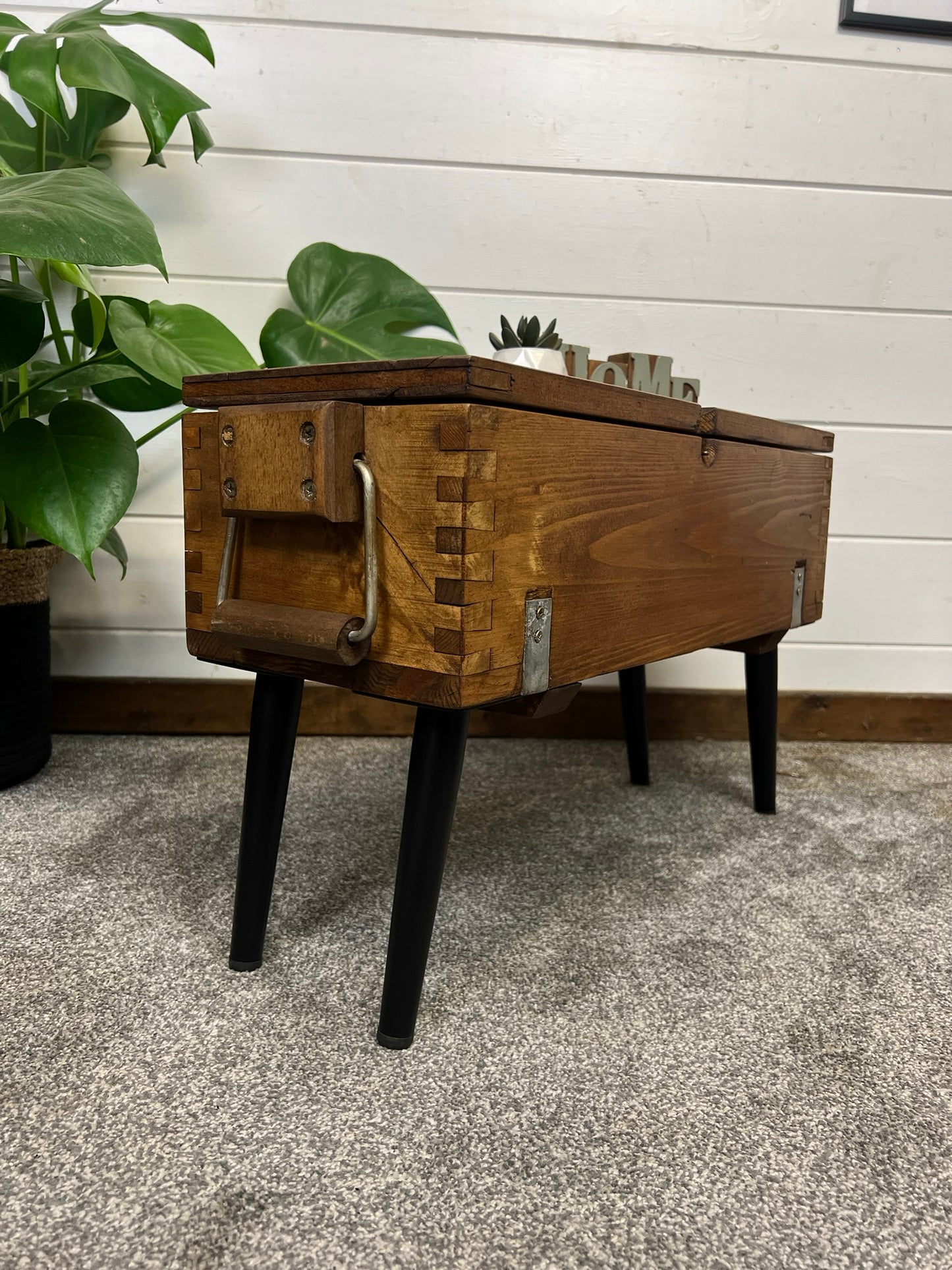 Vintage Rustic Wooden Box Side Table Storage Reclaimed Chest Farmhouse Coffee Table