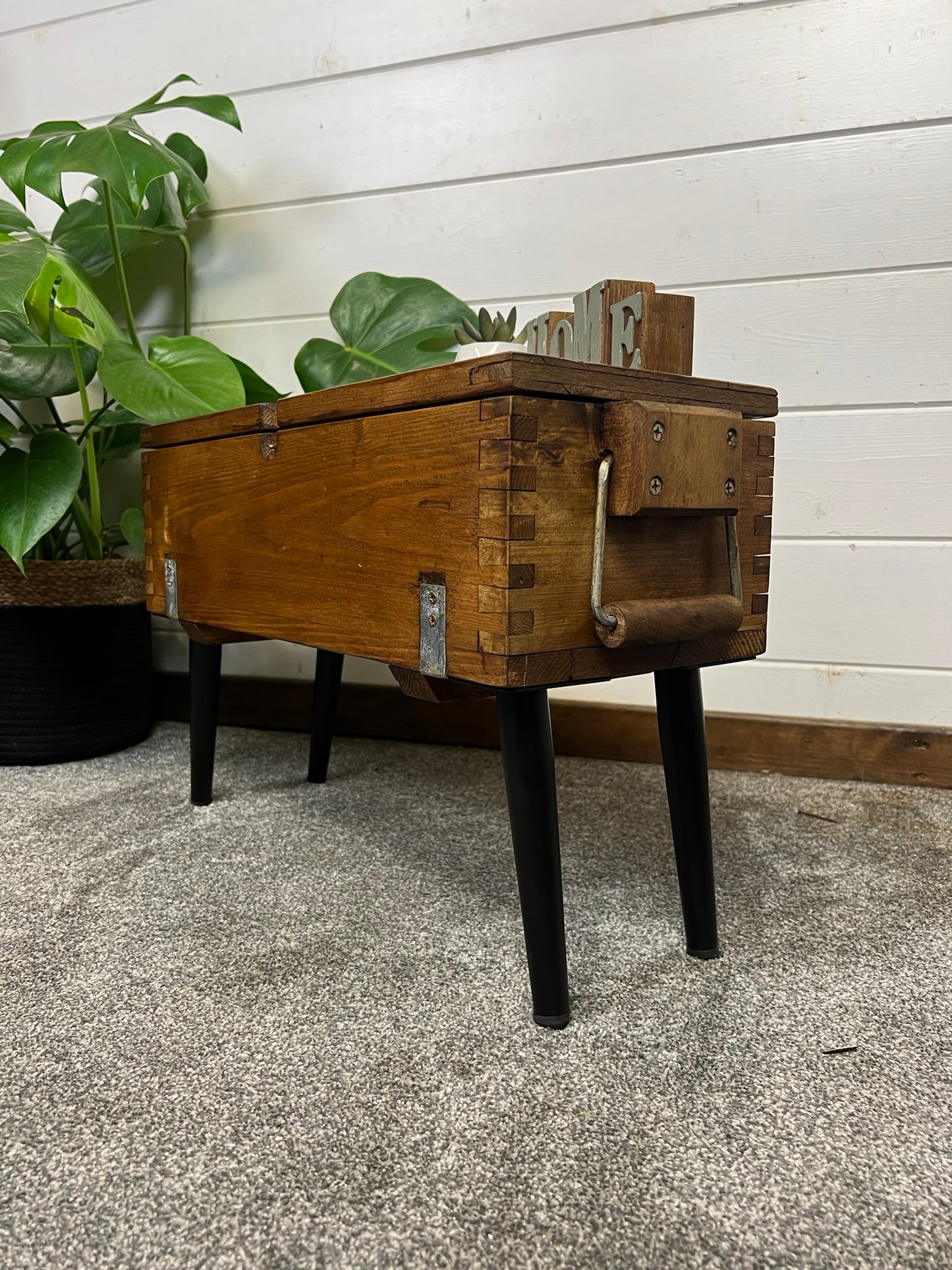 Vintage Rustic Wooden Box Side Table Storage Reclaimed Chest Farmhouse Coffee Table