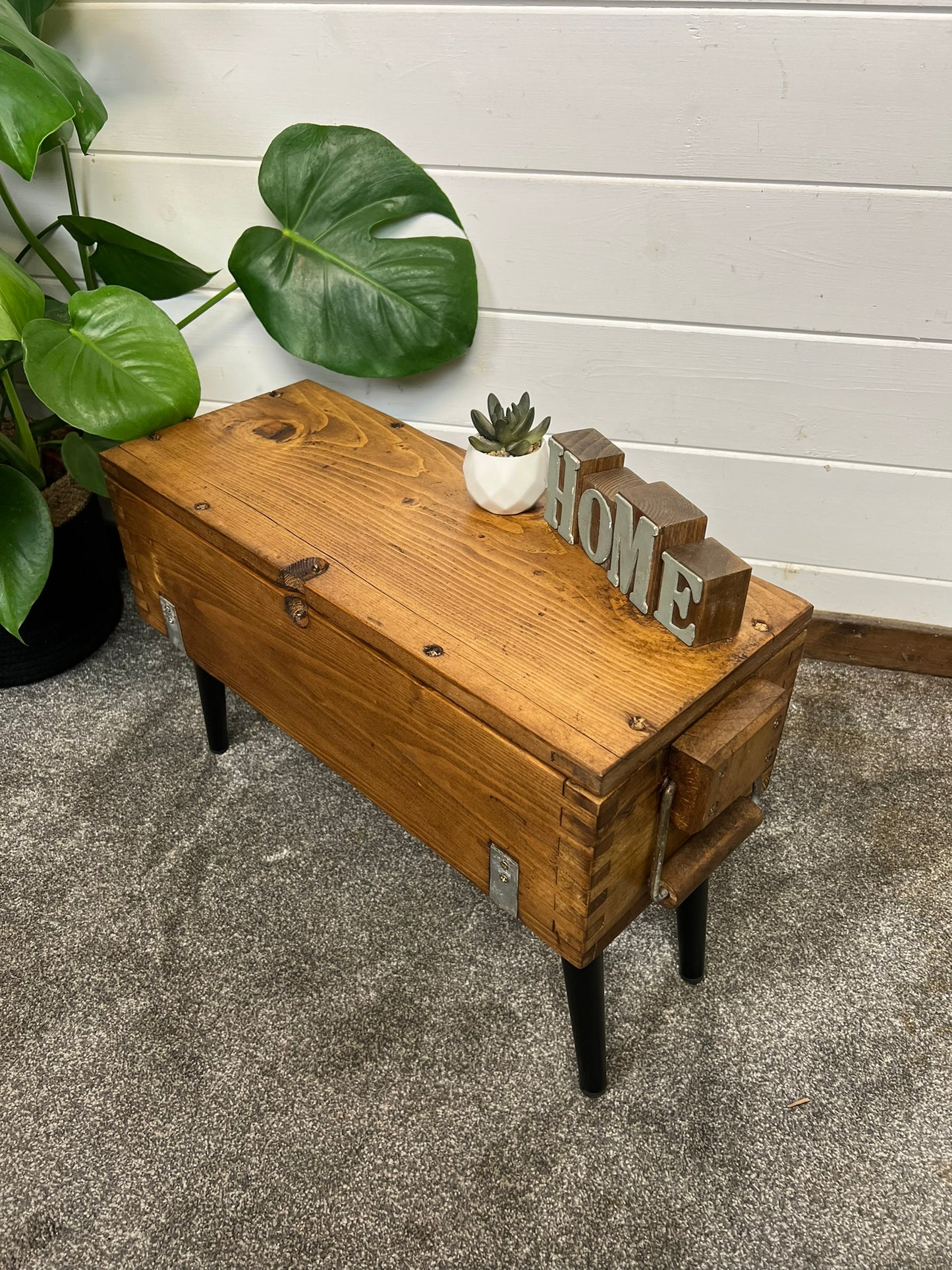 Vintage Rustic Wooden Box Side Table Storage Reclaimed Chest Farmhouse Coffee Table