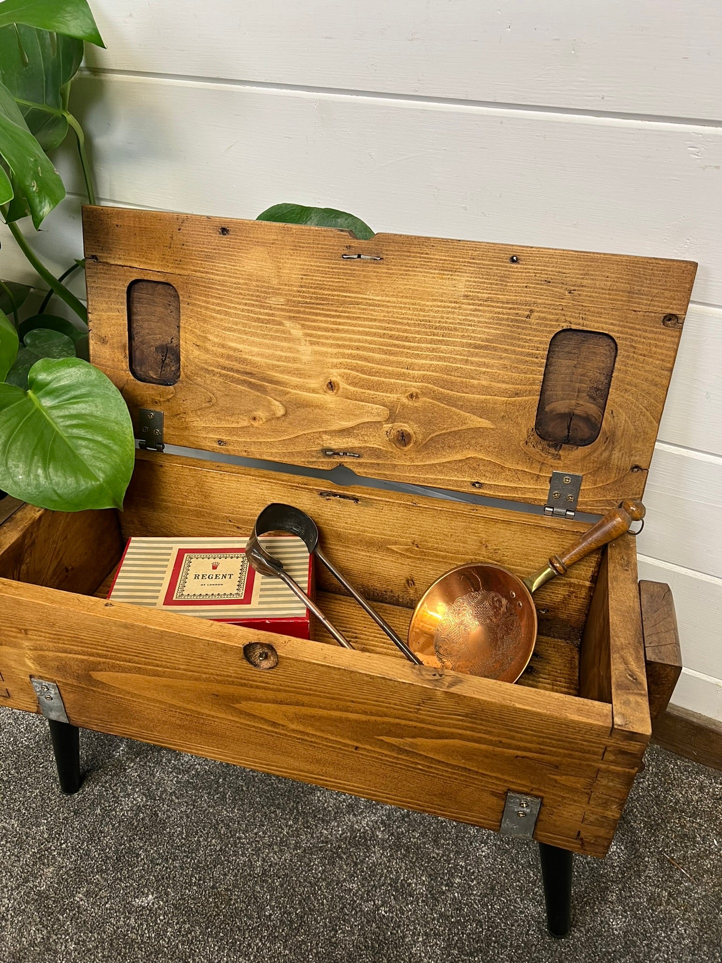 Vintage Rustic Wooden Box Side Table Storage Reclaimed Chest Farmhouse Coffee Table