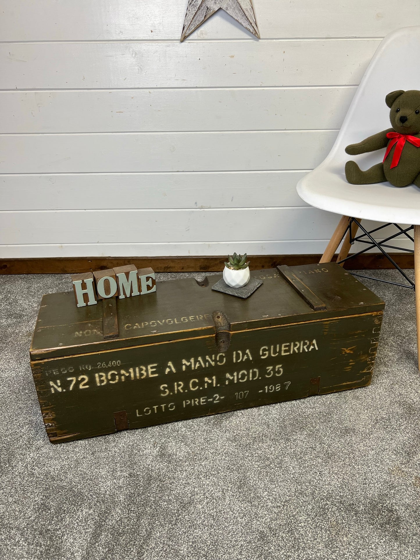 Rustic Wooden Ammo Box Industrial Vintage 1987 Blanket Box Storage Chest Coffee Table