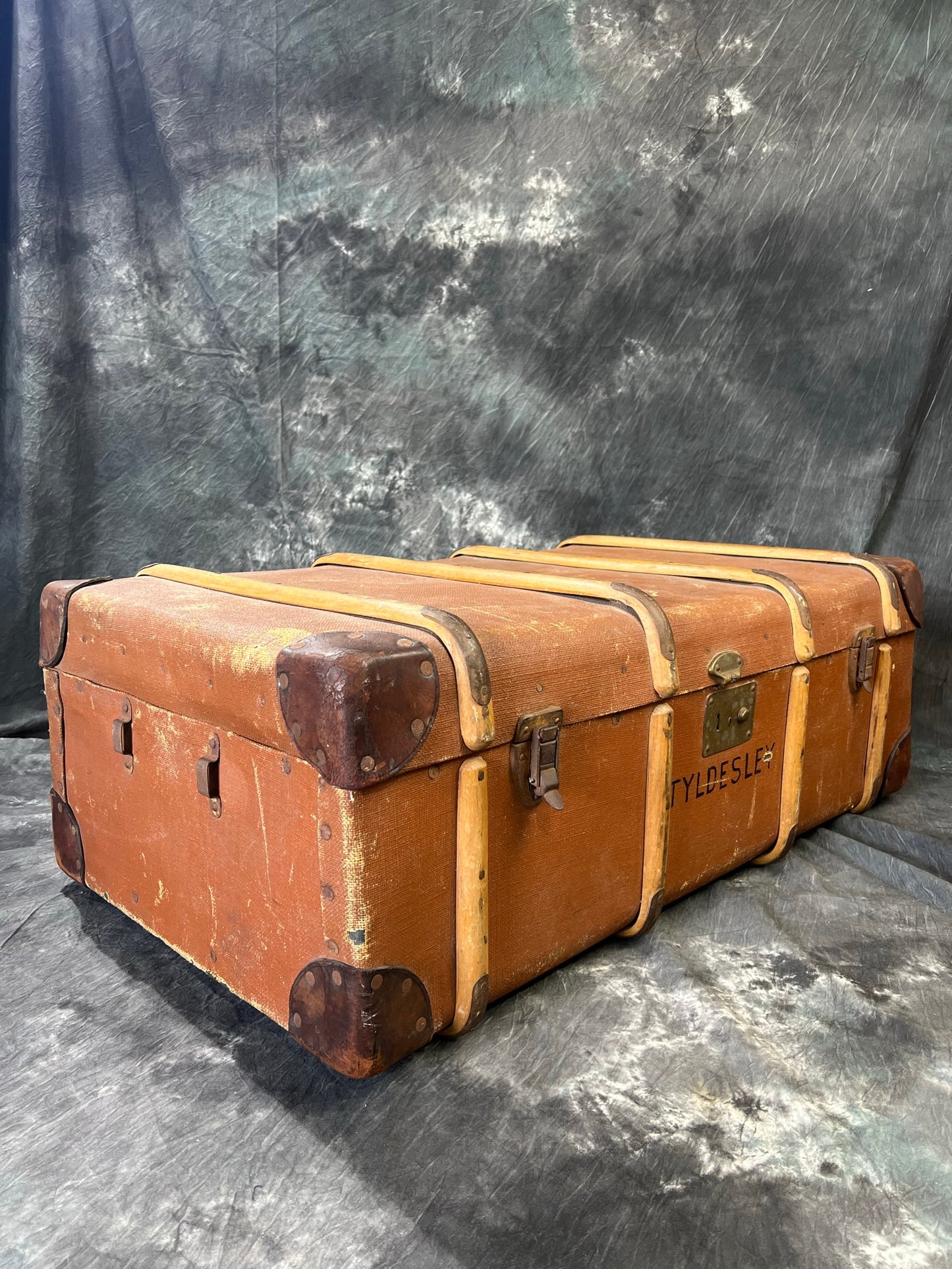 Vintage Bentwood Steamer Trunk Coffee Side Table Original Travel Storage Chest