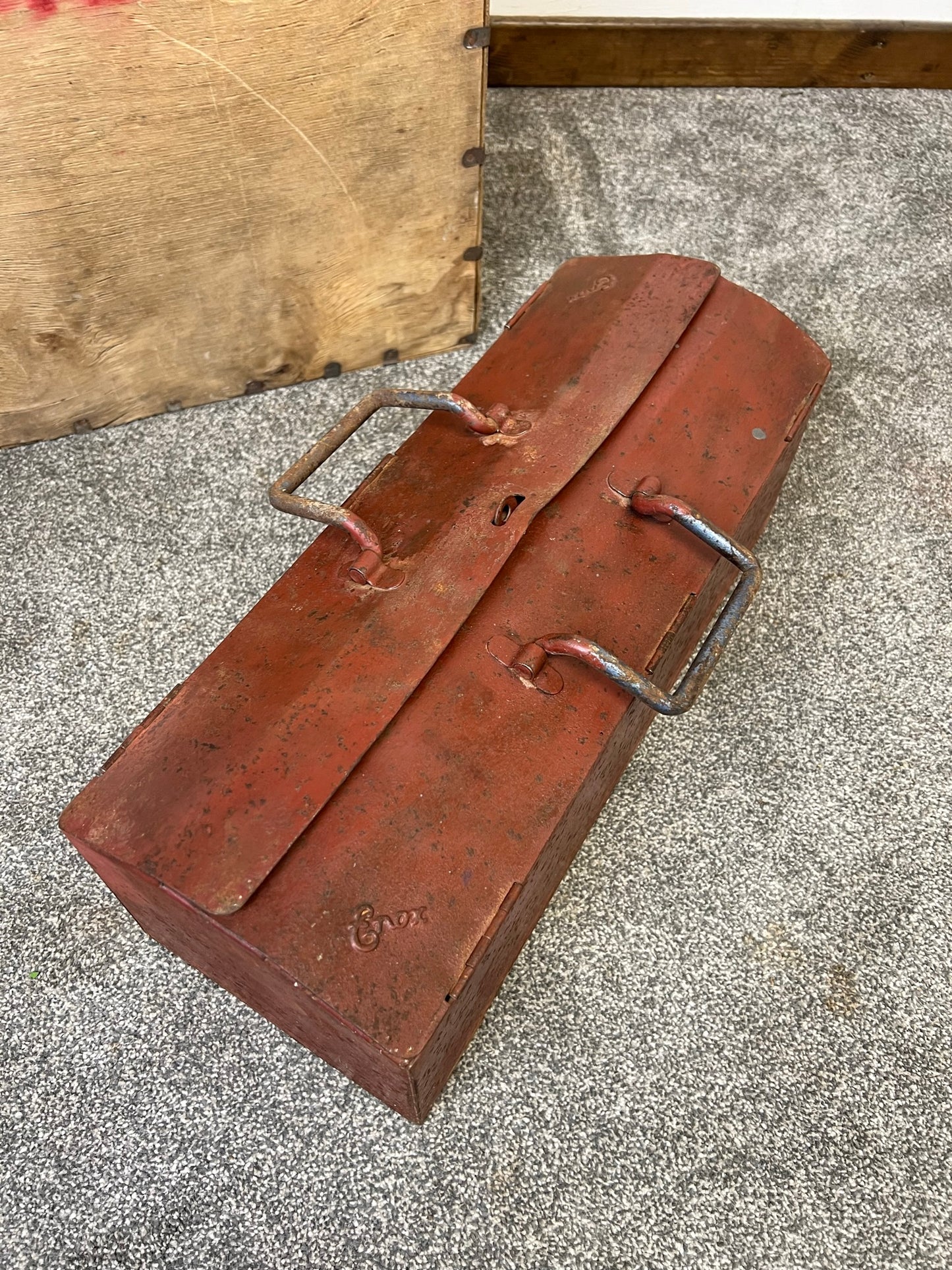 Vintage Enox Metal Toolbox Tool Retro Rustic Craft Box Rat Rod
