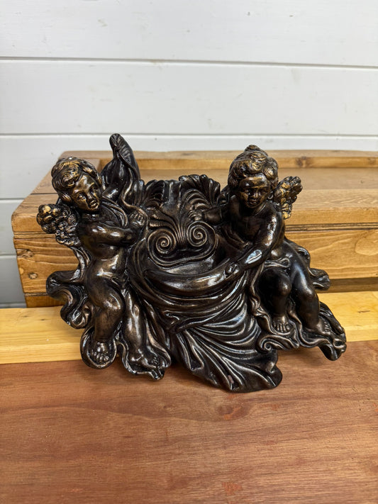 Vintage Cherub Wall Plaque Holy Water Font Sculpture