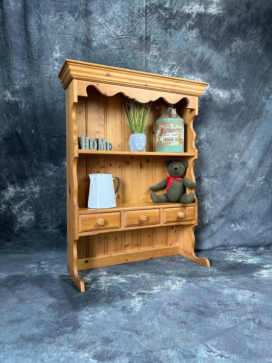 Wooden Farmhouse Dresser Top Shelf & Drawers Rustic Country Kitchen Shelves
