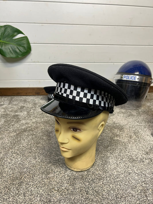 Ex Police Black Peak Cap 57cm Genuine Issue Chauffeur Fancy Dress Film Prop Collectible