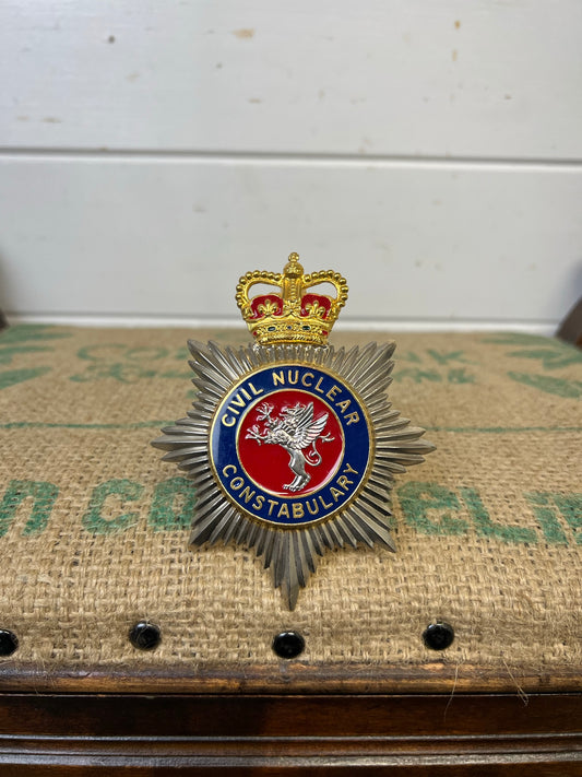 Civil Nuclear Constabulary Obsolete Enamel Bobby Helmet Badge Plate Queens Crown