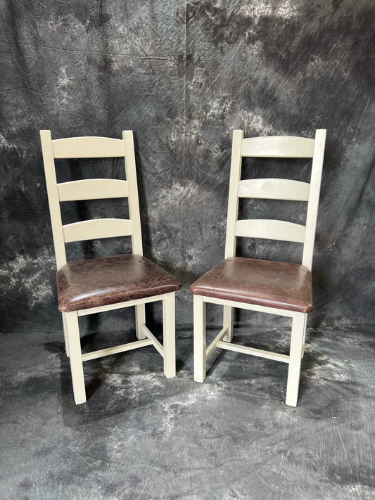 Modern Country Rustic Farmhouse Ladder Back Dining Chairs PAIR