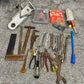 Job Lot of Old Garage Tools Vintage Rustic Spanners Hand Drill Screwdrivers etc.