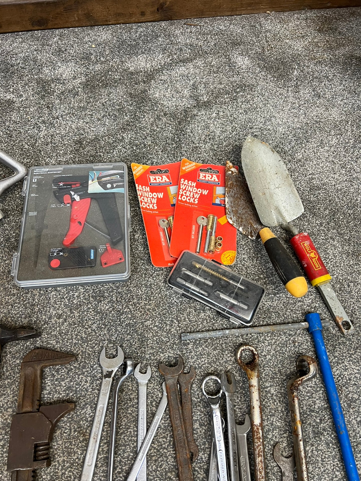 Job Lot of Old Garage Tools Vintage Rustic Spanners Hand Drill Screwdrivers etc.