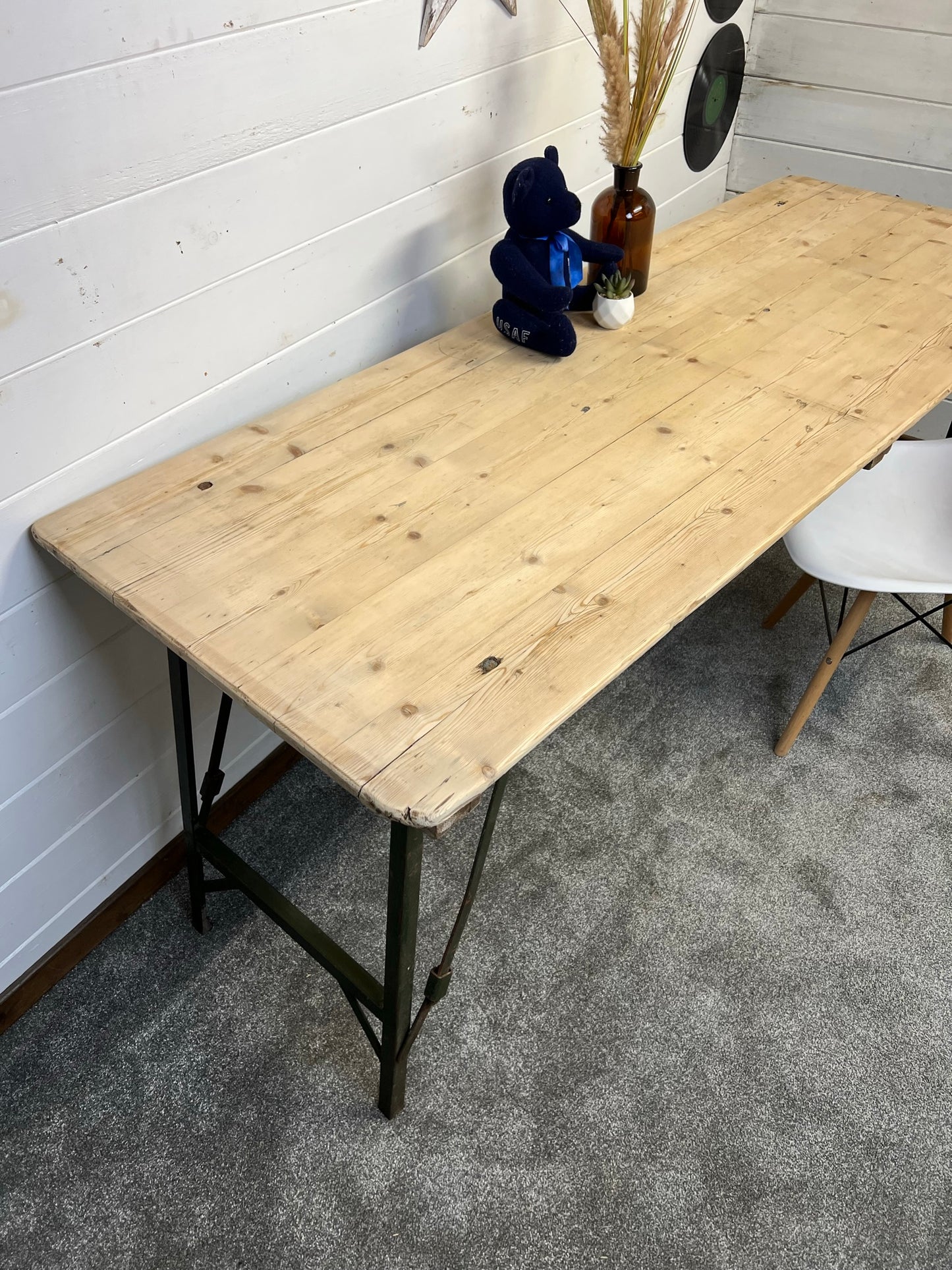 Vintage Wooden Folding Trestle Table Rustic Industrial Farmhouse Dining Garden Catering Market Stall