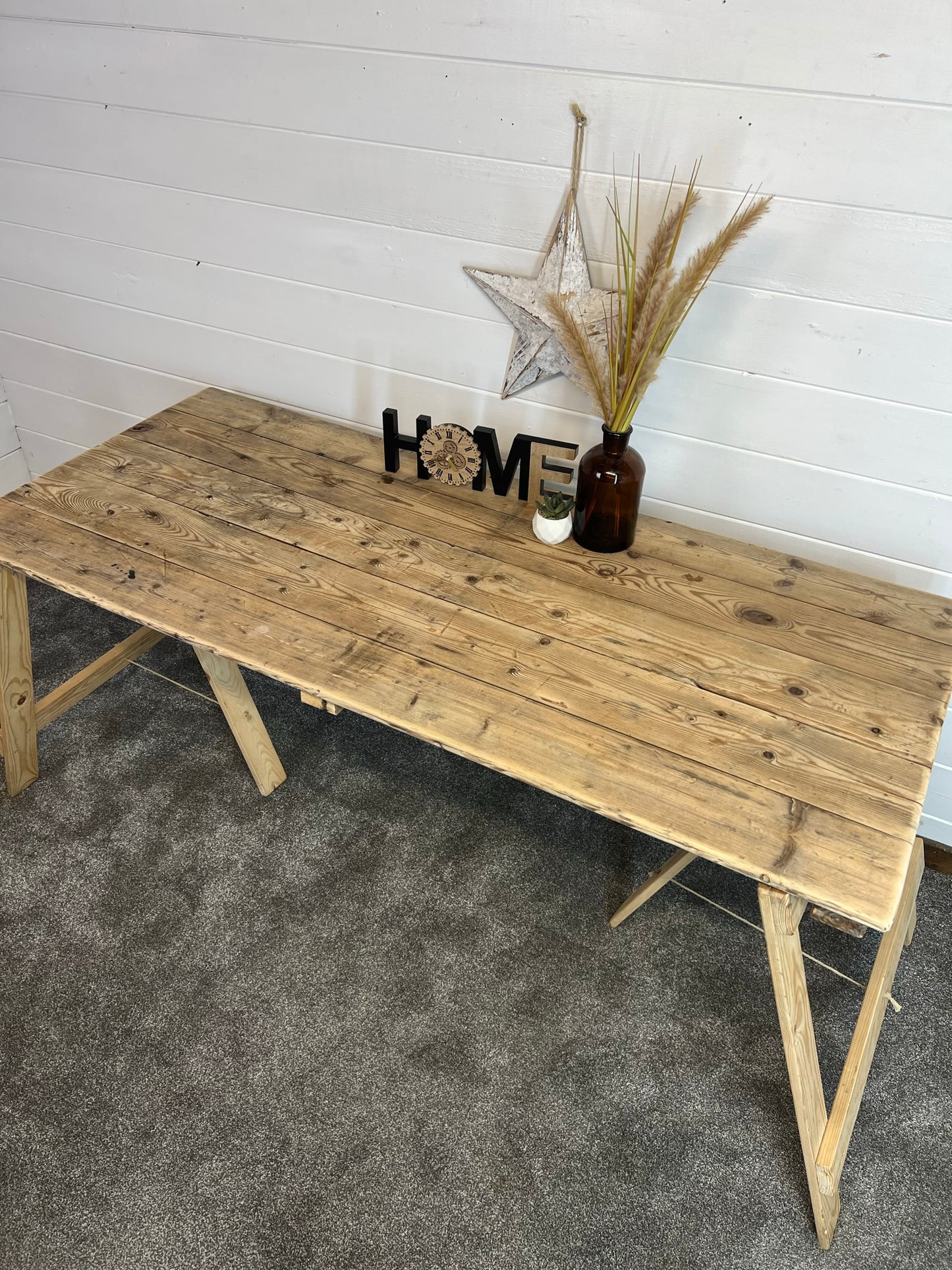 Rustic Wooden Trestle Table Top Reclaimed Industrial Farmhouse Dining Garden