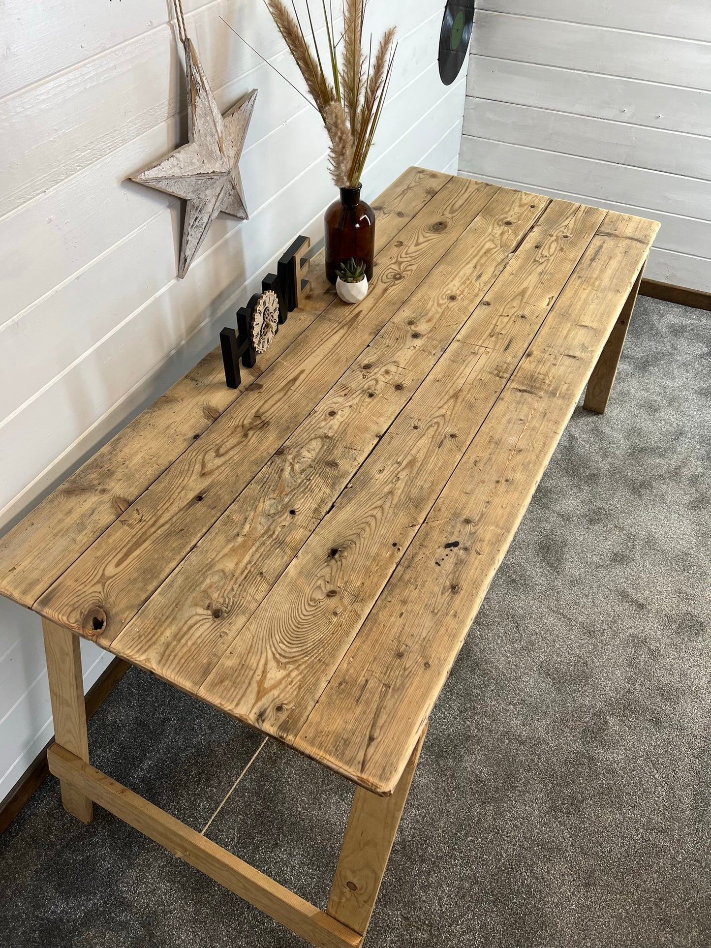 Rustic Wooden Trestle Table Top Reclaimed Industrial Farmhouse Dining Garden