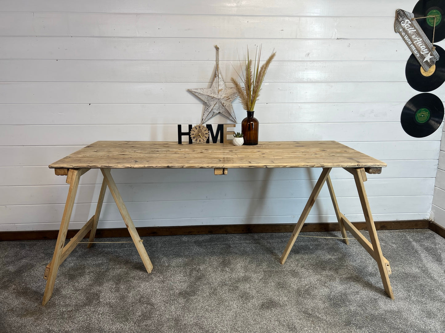 Rustic Wooden Trestle Table Top Reclaimed Industrial Farmhouse Dining Garden