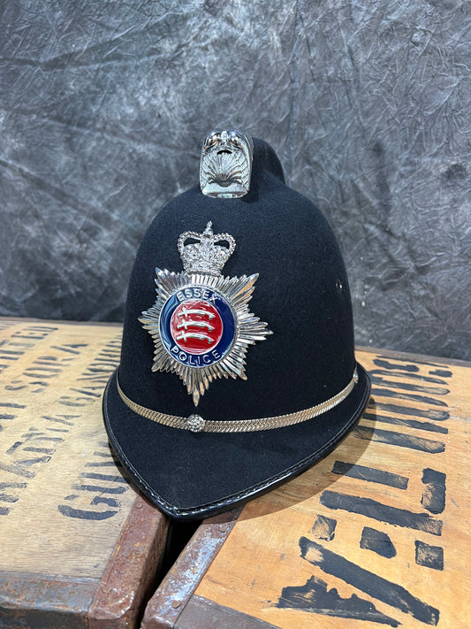 Obsolete British Police Bobby Helmet Hat With Essex Badge Collector Badge Memorabilia