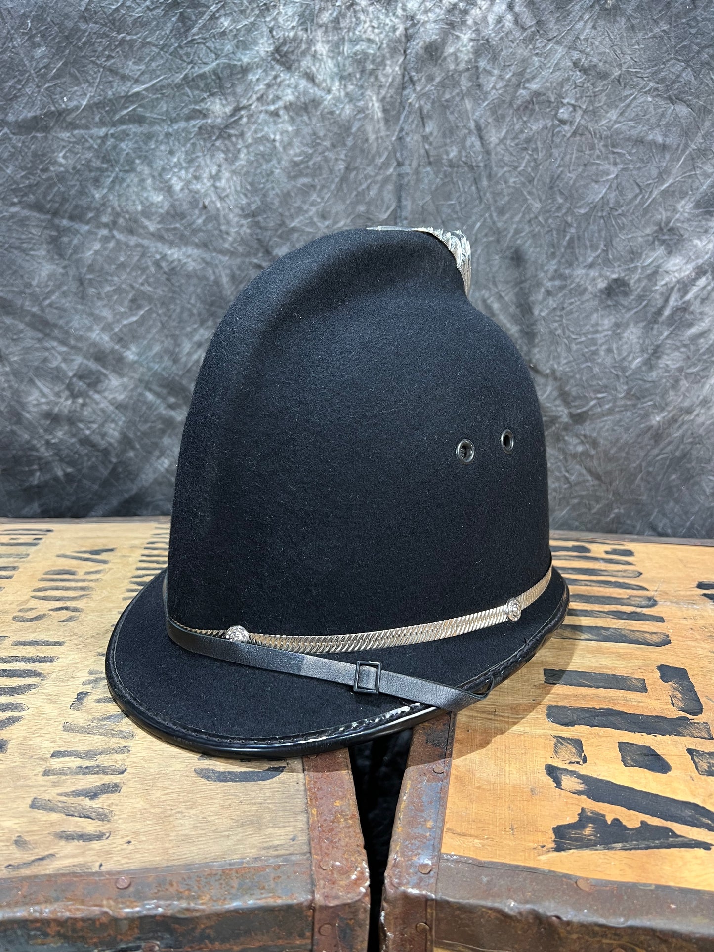 Obsolete British Police Bobby Helmet Hat With Essex Badge Collector Badge Memorabilia