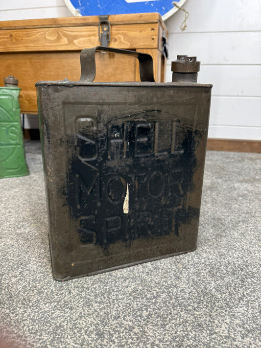 Vintage Shell Motor Spirit Petrol Can with Shell Brass Cap Dated 1949