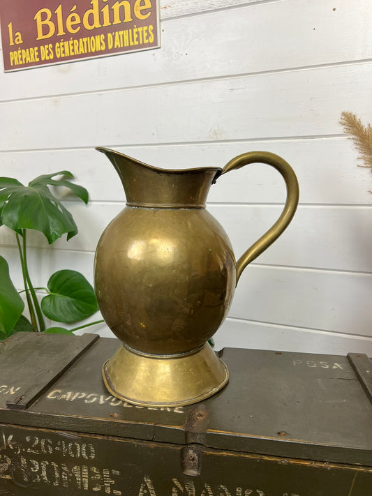 Large Vintage Solid Brass Jug Pitcher Vase 20th Century Boho Art Nouveau Antique Deco