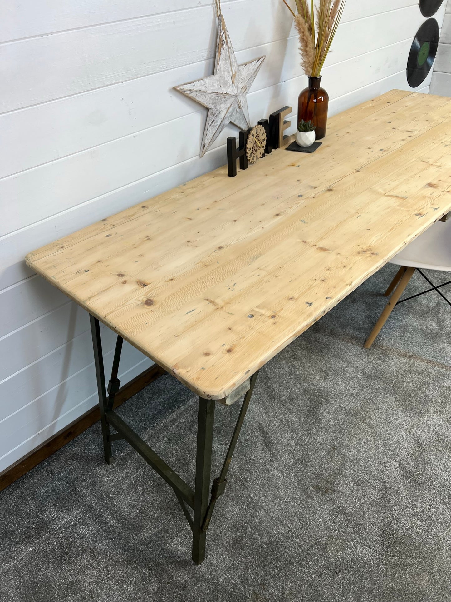 Vintage Wooden Folding Trestle Table Rustic Industrial Farmhouse Dining Garden Catering Market Stall