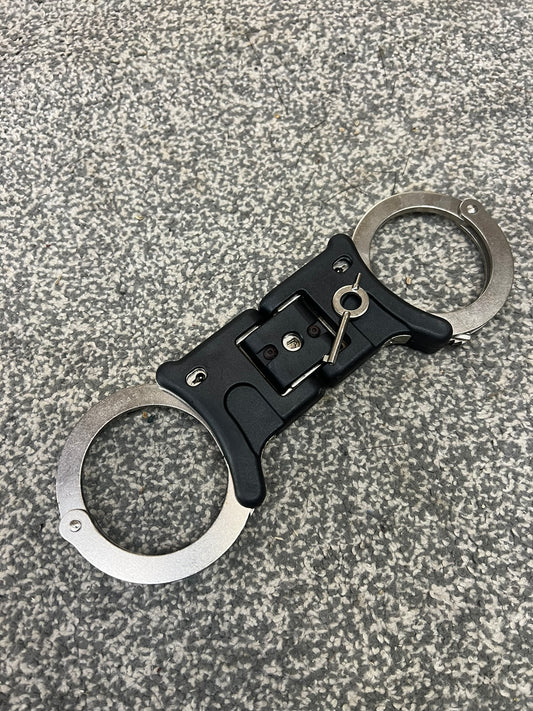 Ex Police Genuine Hiatt Folding Hinged Handcuffs & Key Security Collectible Memorabilia Restraint