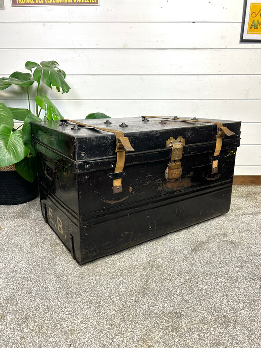 Vintage Jones Brother & Co Large Metal Travel Trunk Industrial Chest - Made in England