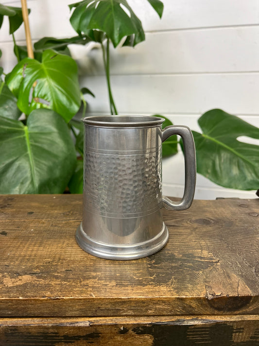 Vintage Hand Beaten Sheffield England Pewter Tankard 1940s 50's Pub Bar Decor