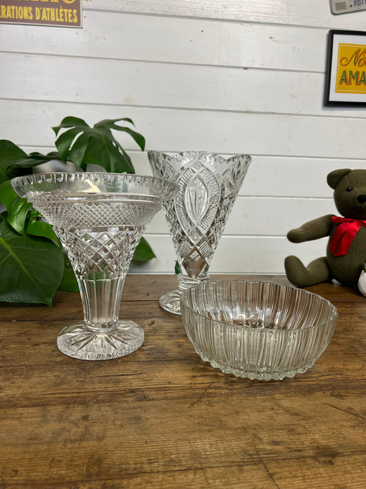 Vintage Cut Glass Vase & Bowl Job Lot Art Deco Bohemian Decor