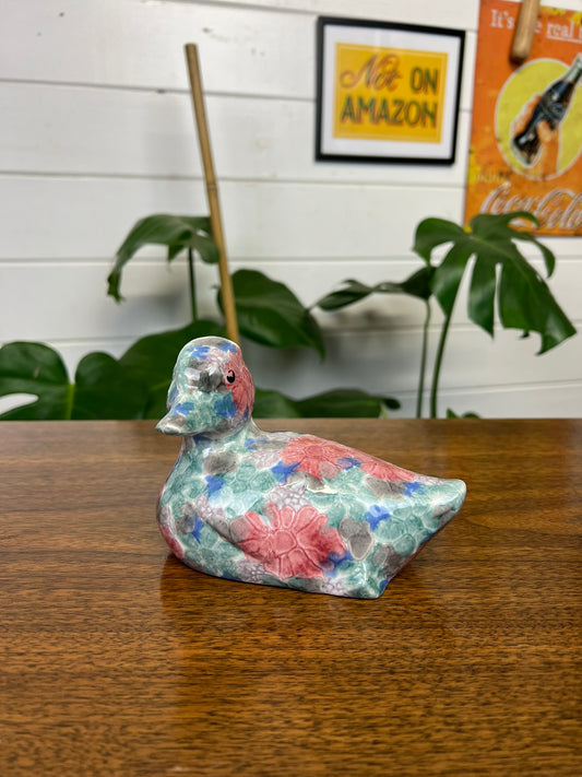 Vintage Park Rose Ceramic Duck Ornament Cottage Home Decor