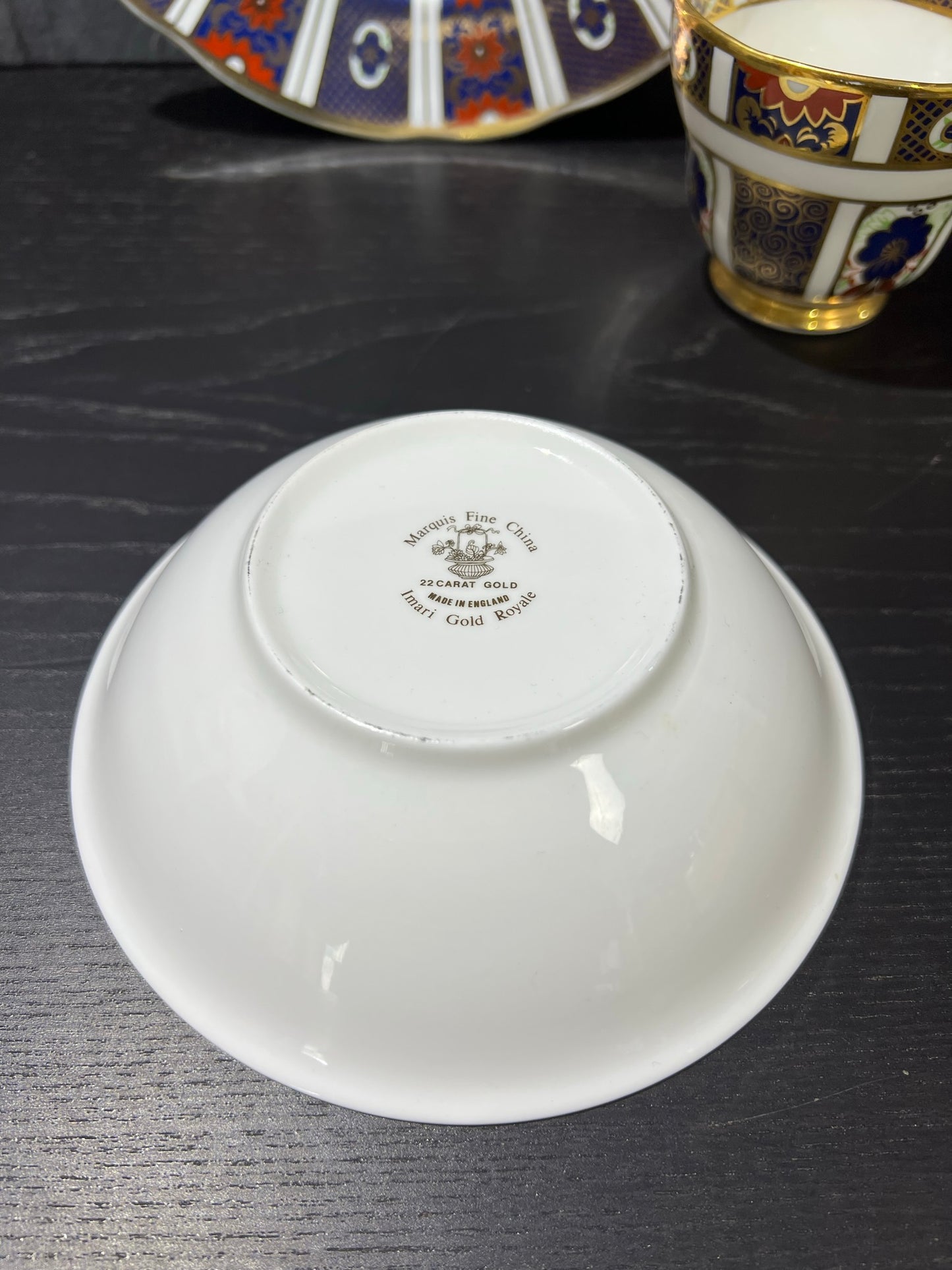 Vintage Marquis Fine China 22 Carat Gold 3 Piece Set Cup Plate & Bowl Imari Gold Royale