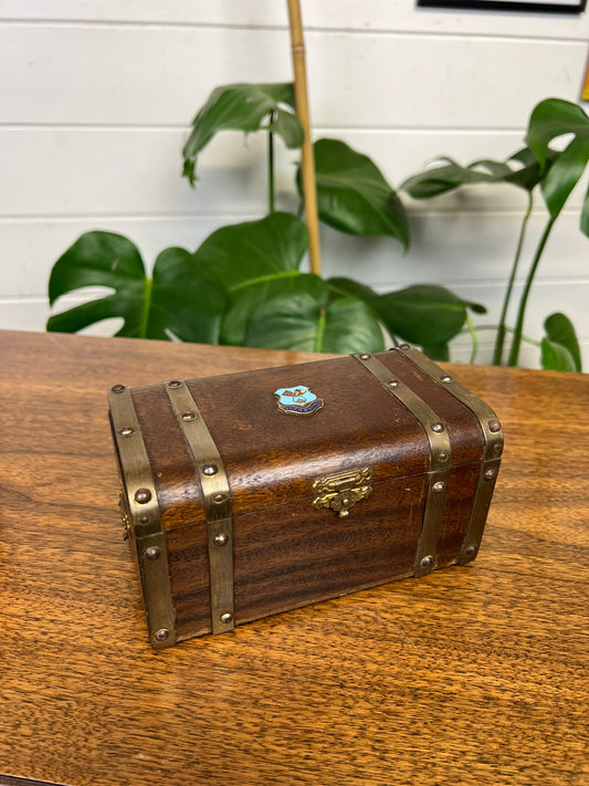 Small Vintage Wooden Tea Chest Trinket Box Llandudno Souvenir Treasure Chest