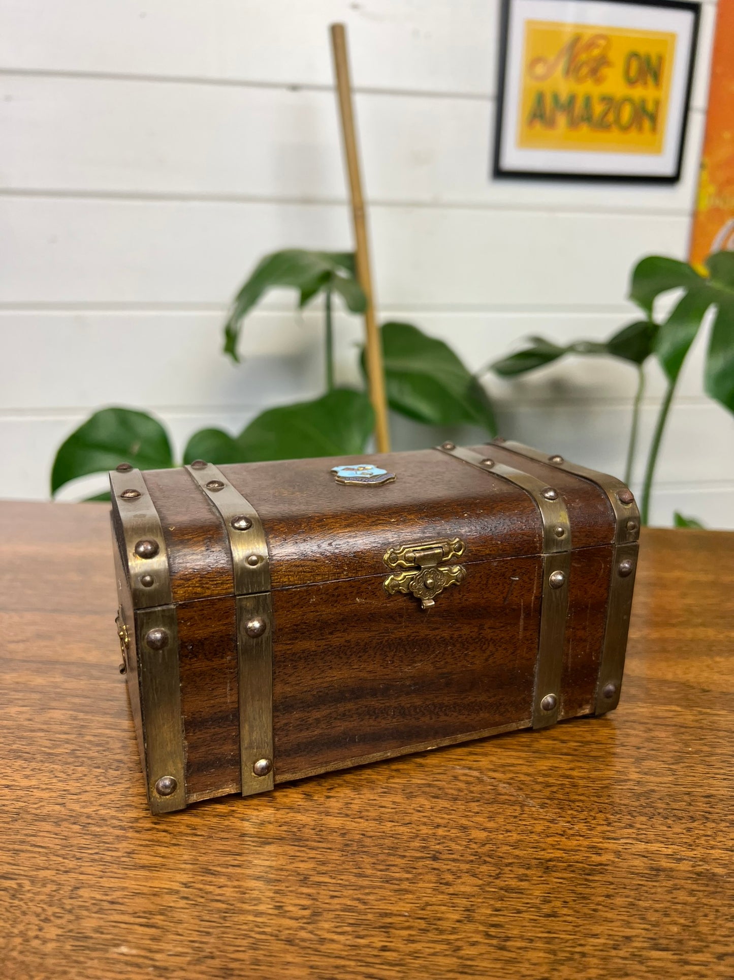 Small Vintage Wooden Tea Chest Trinket Box Llandudno Souvenir Treasure Chest