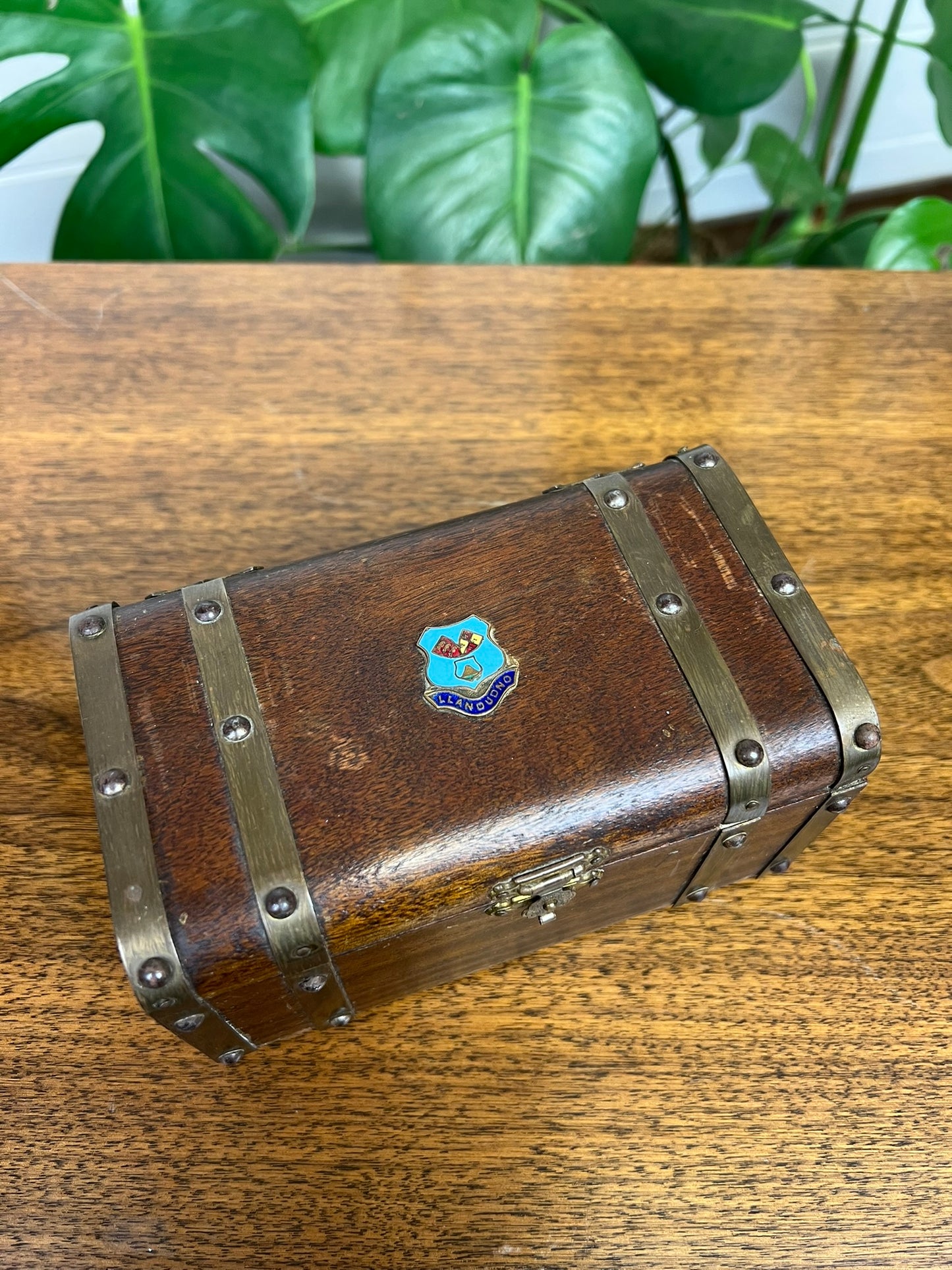 Small Vintage Wooden Tea Chest Trinket Box Llandudno Souvenir Treasure Chest