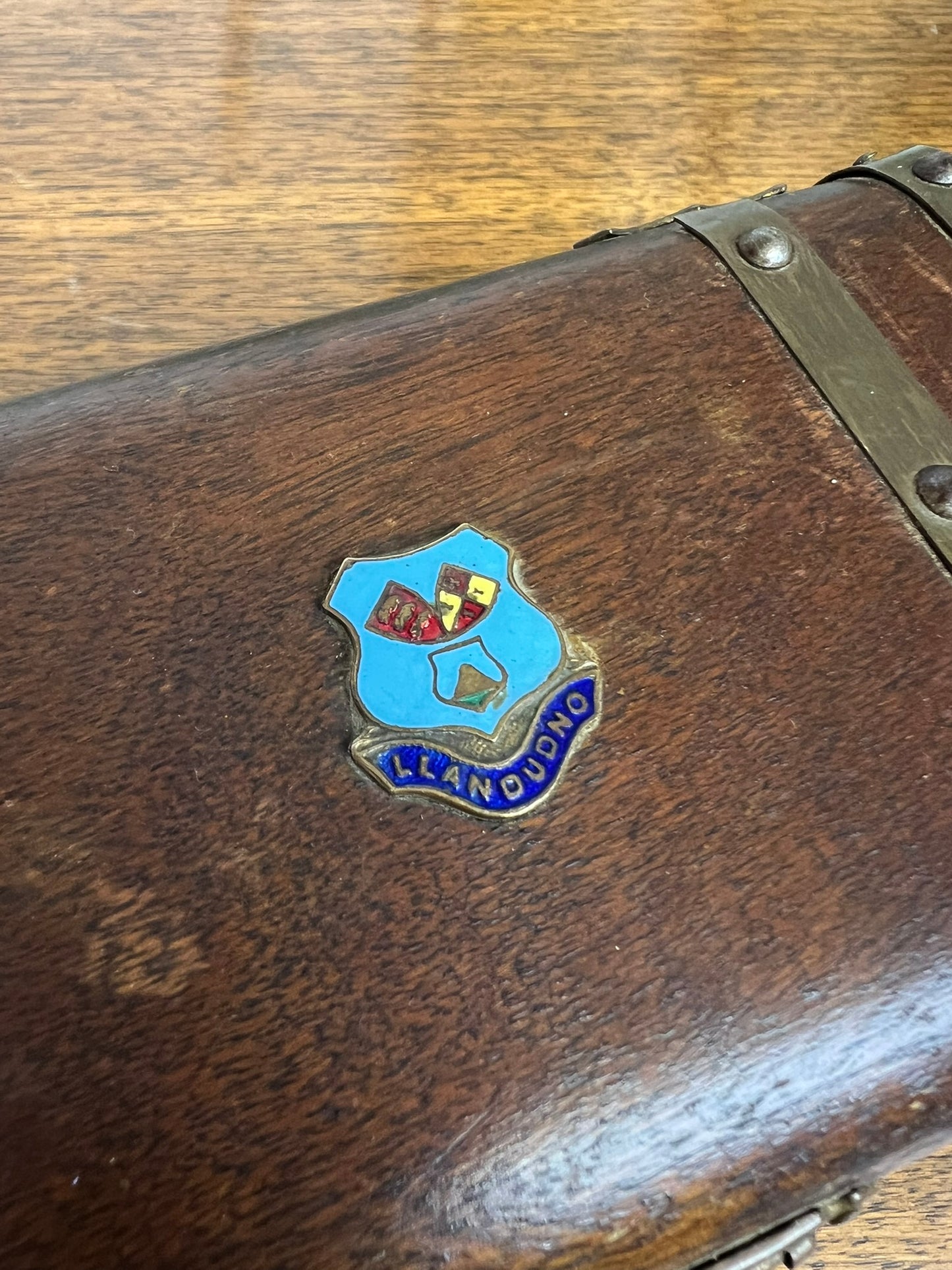 Small Vintage Wooden Tea Chest Trinket Box Llandudno Souvenir Treasure Chest
