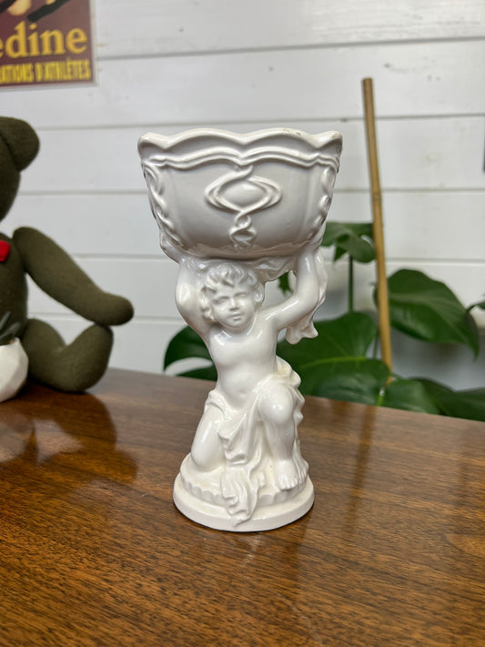 Vintage Relpo Ceramic Cherub Pedestal Planter Decorative Boho Country Small Flower Pot